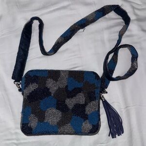 Tiana New York Elegant Beaded Crossbody Bag in Blue and Gray